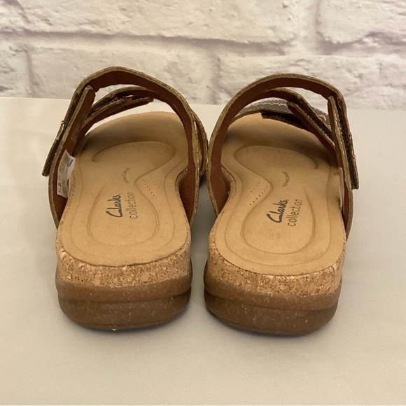 Clarks 9.5W Roseville Bay Women’s Leather Cork Copper Sandals Wide Comfort Shoes - Picture 4 of 9